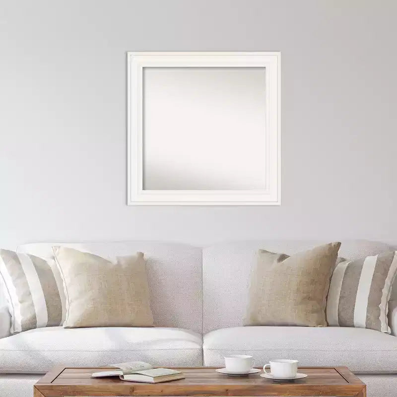 Amanti Art 32"x32" Non-Beveled Ridge White Wall Mirror : Modern Square Framed, Includes Mounting Hardware