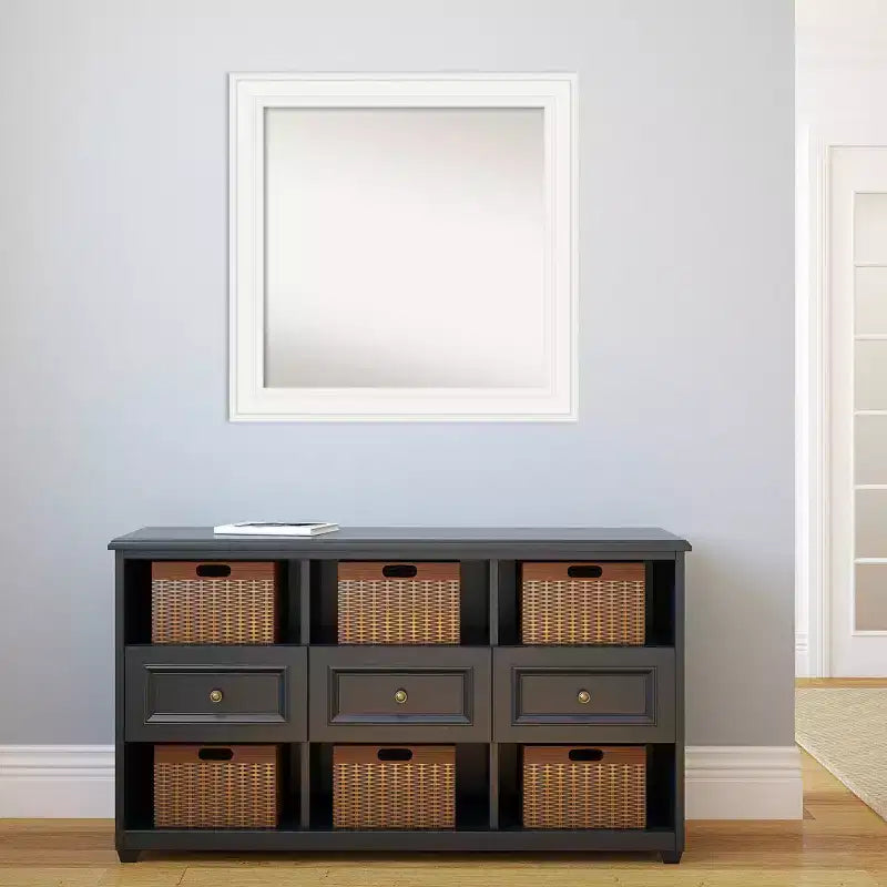 Amanti Art 32"x32" Non-Beveled Ridge White Wall Mirror : Modern Square Framed, Includes Mounting Hardware