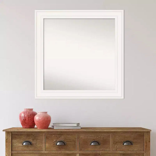 Amanti Art 32"x32" Non-Beveled Ridge White Wall Mirror : Modern Square Framed, Includes Mounting Hardware