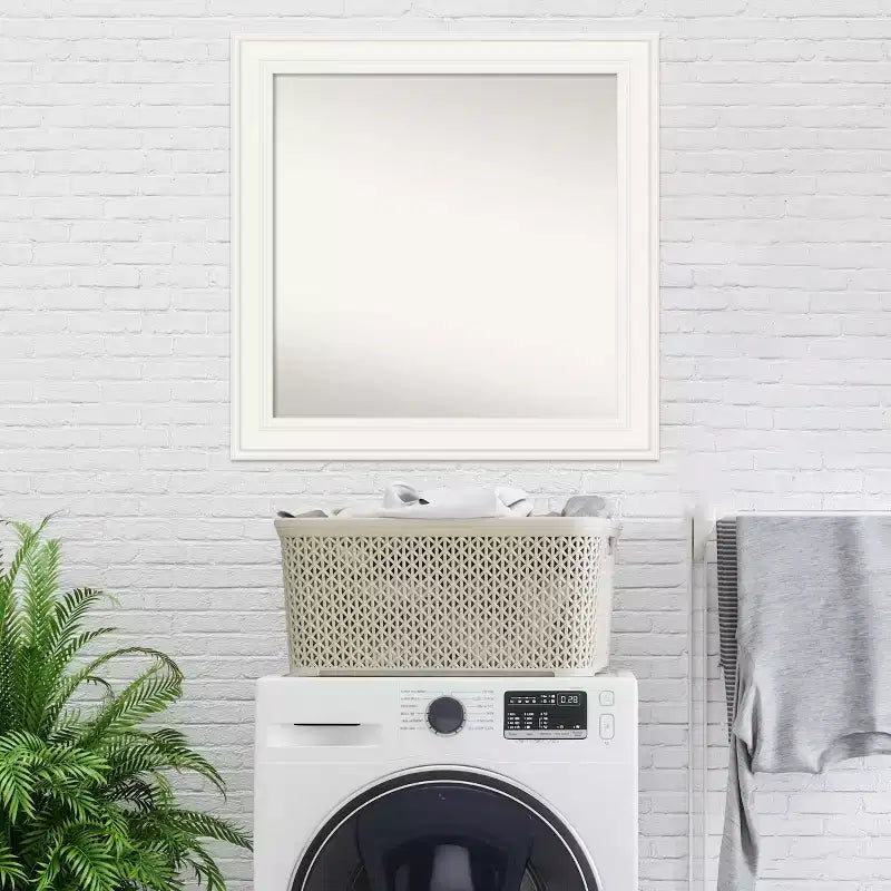 Amanti Art 32"x32" Non-Beveled Ridge White Wall Mirror : Modern Square Framed, Includes Mounting Hardware