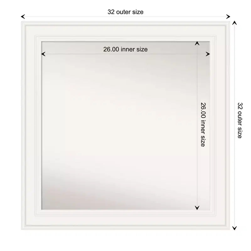 Amanti Art 32"x32" Non-Beveled Ridge White Wall Mirror : Modern Square Framed, Includes Mounting Hardware