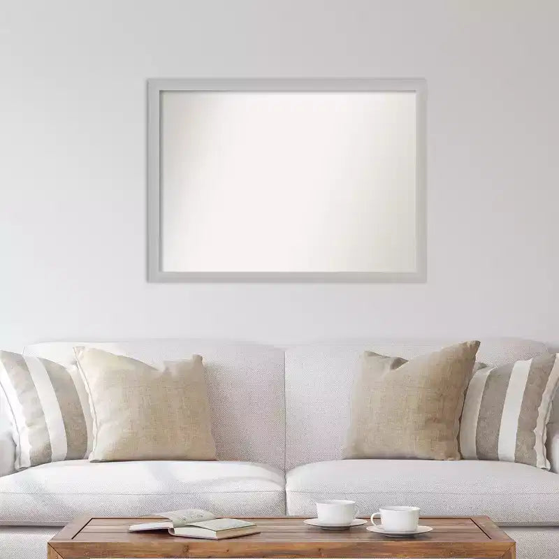 41" x 30" Non-Beveled Low Luster Silver Wood Wall Mirror - Amanti Art: Modern Rectangular, Includes Mount Hardware