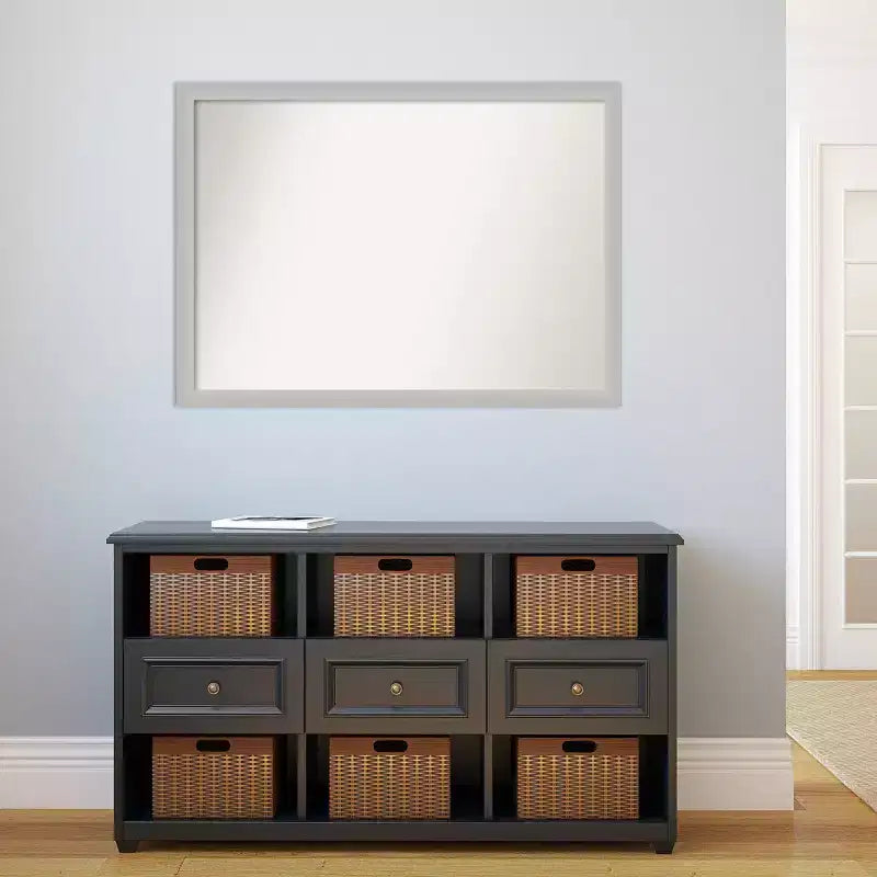 41" x 30" Non-Beveled Low Luster Silver Wood Wall Mirror - Amanti Art: Modern Rectangular, Includes Mount Hardware