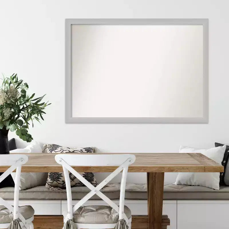 41" x 30" Non-Beveled Low Luster Silver Wood Wall Mirror - Amanti Art: Modern Rectangular, Includes Mount Hardware