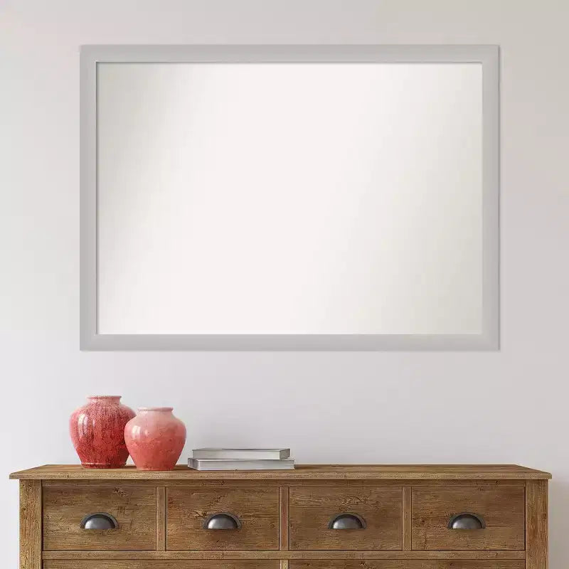 41" x 30" Non-Beveled Low Luster Silver Wood Wall Mirror - Amanti Art: Modern Rectangular, Includes Mount Hardware