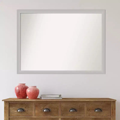 41" x 30" Non-Beveled Low Luster Silver Wood Wall Mirror - Amanti Art: Modern Rectangular, Includes Mount Hardware