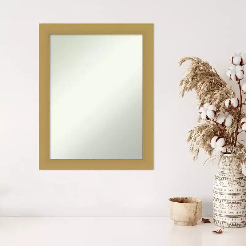 22" x 28" Non-Beveled Grace Brushed Gold Wall Mirror - Amanti Art: Rectangle, Polystyrene Frame, Includes Mounting Hardware