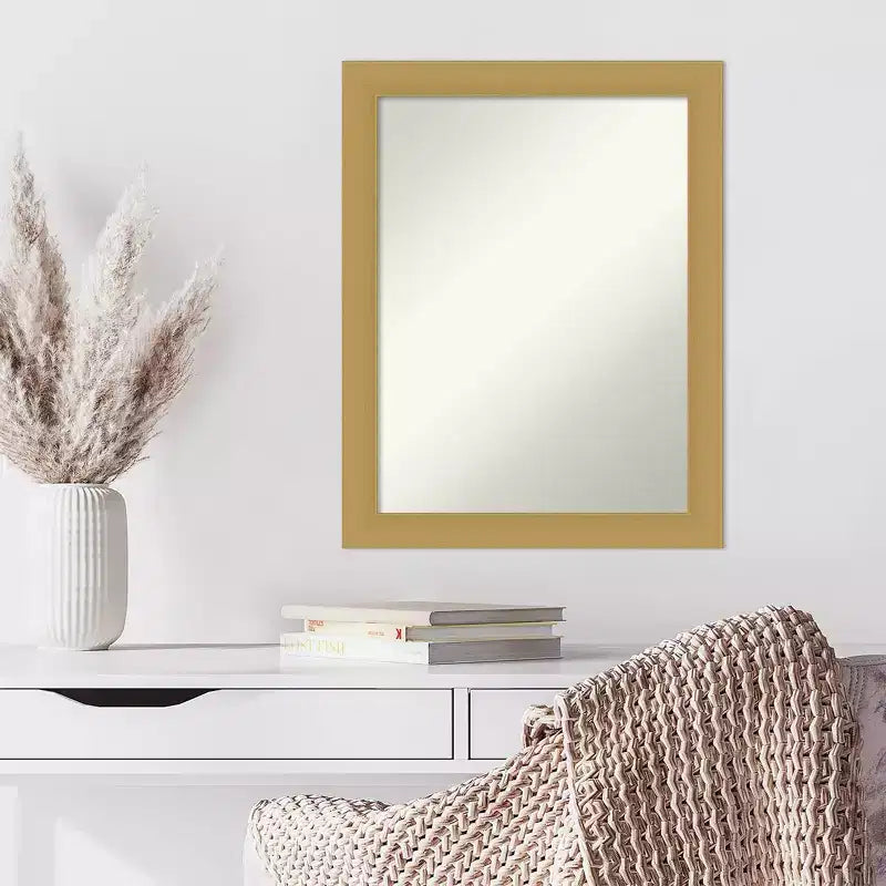 22" x 28" Non-Beveled Grace Brushed Gold Wall Mirror - Amanti Art: Rectangle, Polystyrene Frame, Includes Mounting Hardware