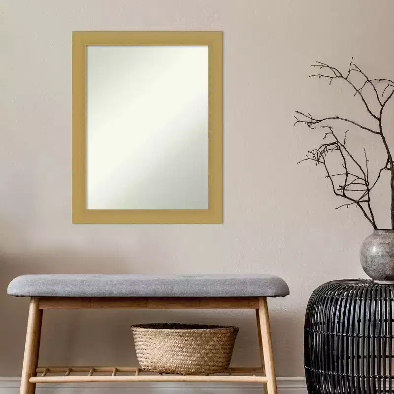 22" x 28" Non-Beveled Grace Brushed Gold Wall Mirror - Amanti Art: Rectangle, Polystyrene Frame, Includes Mounting Hardware