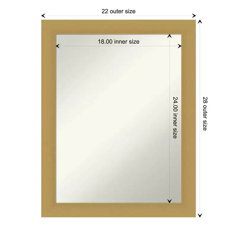 22" x 28" Non-Beveled Grace Brushed Gold Wall Mirror - Amanti Art: Rectangle, Polystyrene Frame, Includes Mounting Hardware