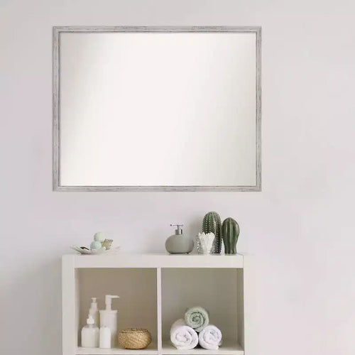 29" x 23" Shiplap White Wood Wall Mirror: Modern Rectangle, No Assembly - Amanti Art