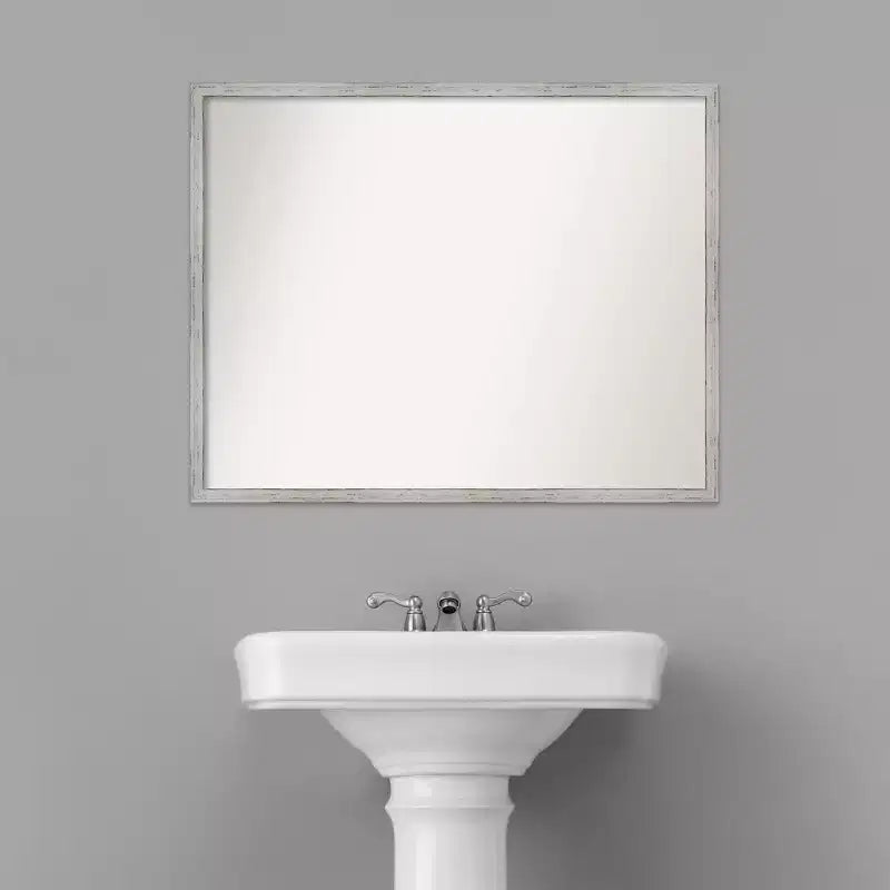 29" x 23" Shiplap White Wood Wall Mirror: Modern Rectangle, No Assembly - Amanti Art