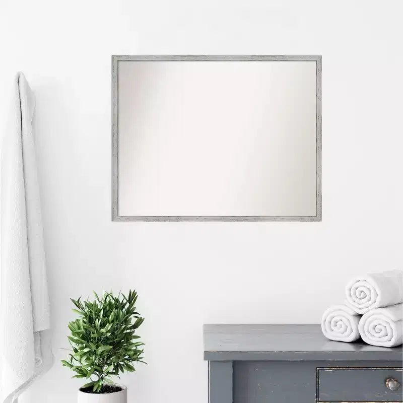 29" x 23" Shiplap White Wood Wall Mirror: Modern Rectangle, No Assembly - Amanti Art
