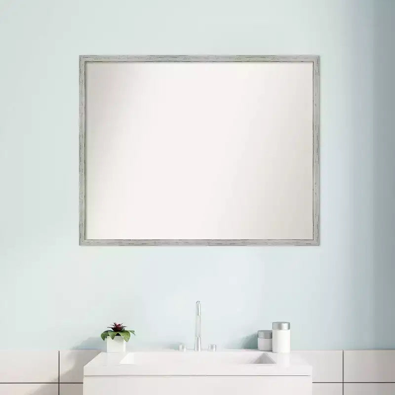 29" x 23" Shiplap White Wood Wall Mirror: Modern Rectangle, No Assembly - Amanti Art