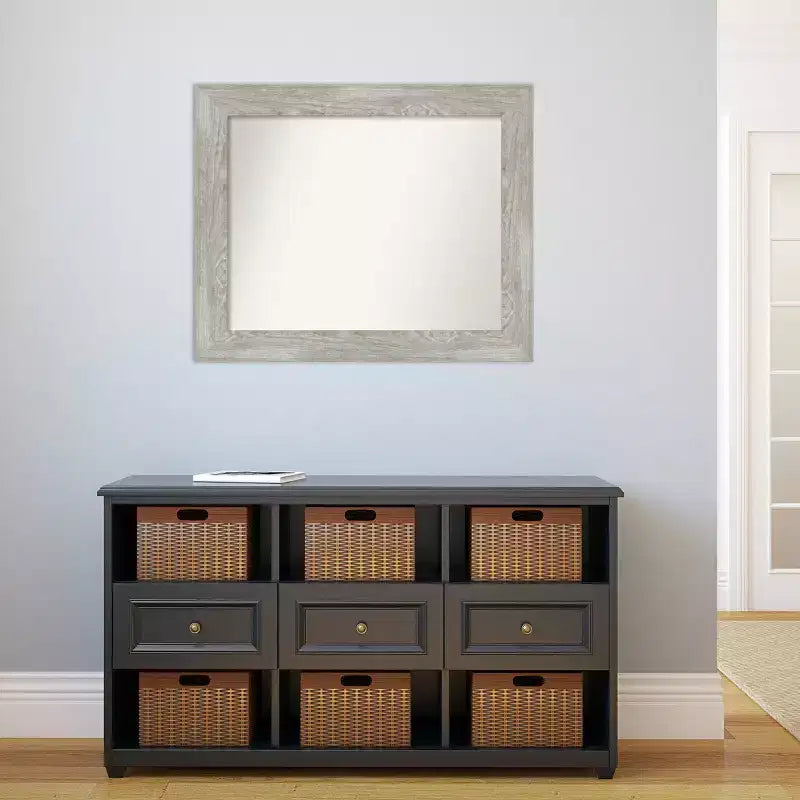34" x 28" Non-Beveled Dove Gray Wash Wall Mirror - Amanti Art: Modern Rectangle, Polystyrene Frame