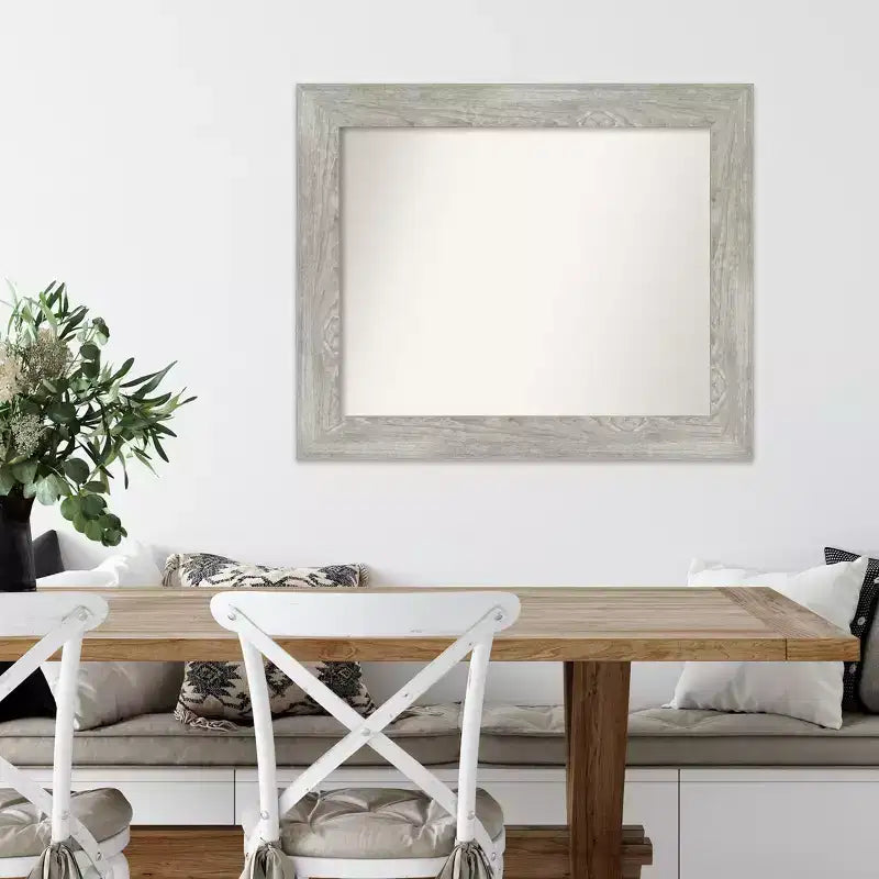 34" x 28" Non-Beveled Dove Gray Wash Wall Mirror - Amanti Art: Modern Rectangle, Polystyrene Frame