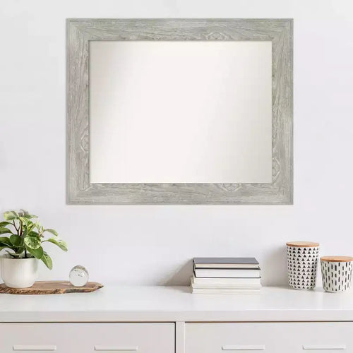 34" x 28" Non-Beveled Dove Gray Wash Wall Mirror - Amanti Art: Modern Rectangle, Polystyrene Frame
