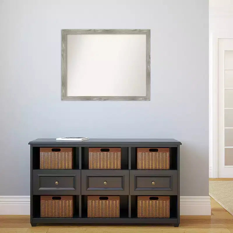 31" x 25" Non-Beveled Dove Gray Wash Square Wall Mirror - Amanti Art