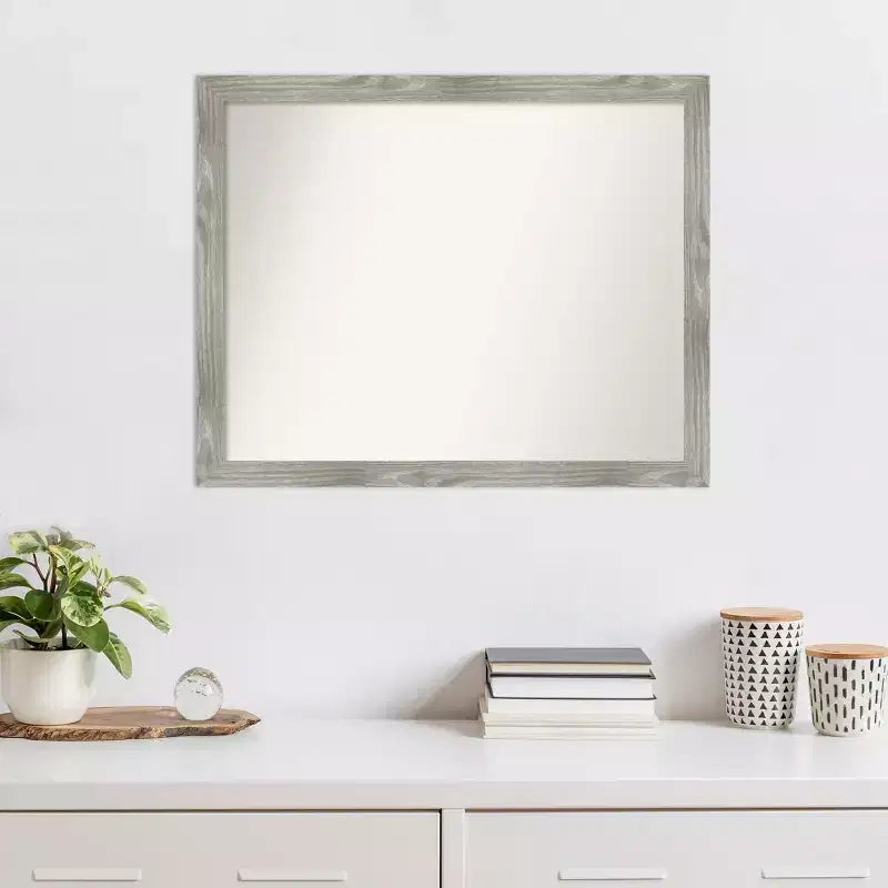 31" x 25" Non-Beveled Dove Gray Wash Square Wall Mirror - Amanti Art