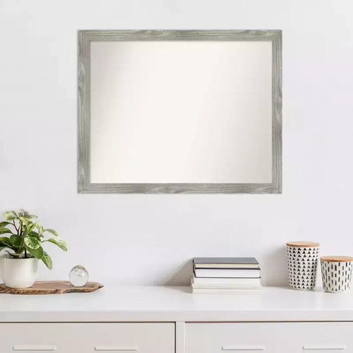 31" x 25" Non-Beveled Dove Gray Wash Square Wall Mirror - Amanti Art