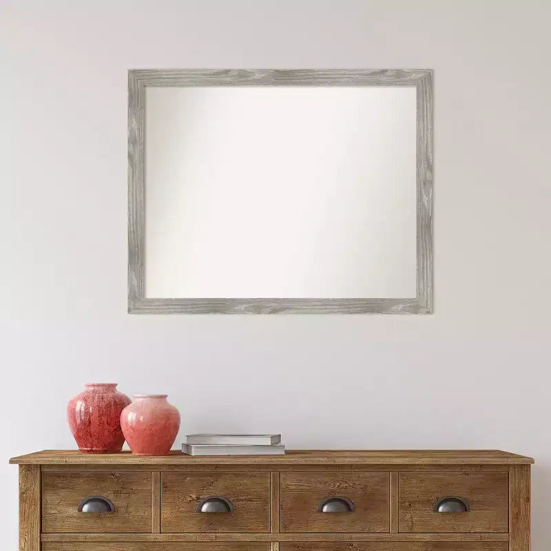 31" x 25" Non-Beveled Dove Gray Wash Square Wall Mirror - Amanti Art