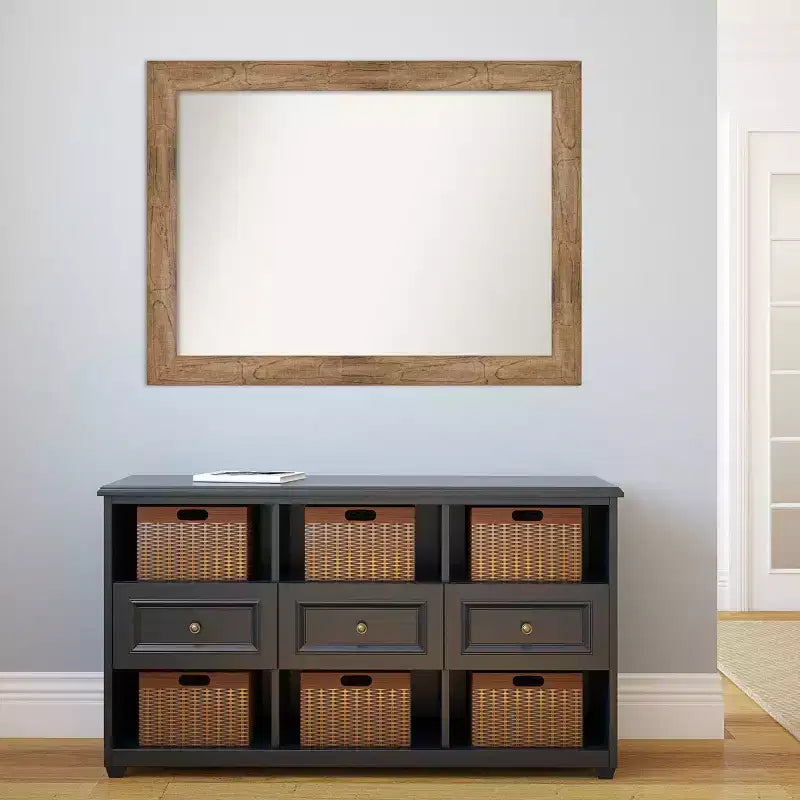 44" x 33" Non-Beveled Owl Brown Wood Wall Mirror - Amanti Art