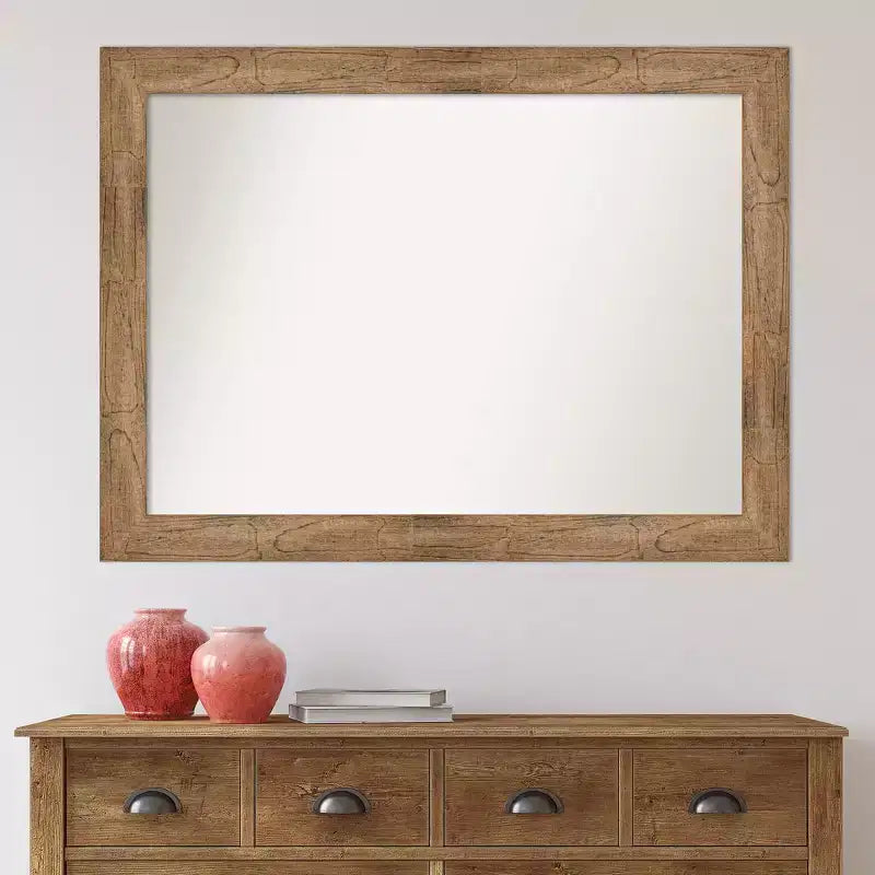 44" x 33" Non-Beveled Owl Brown Wood Wall Mirror - Amanti Art