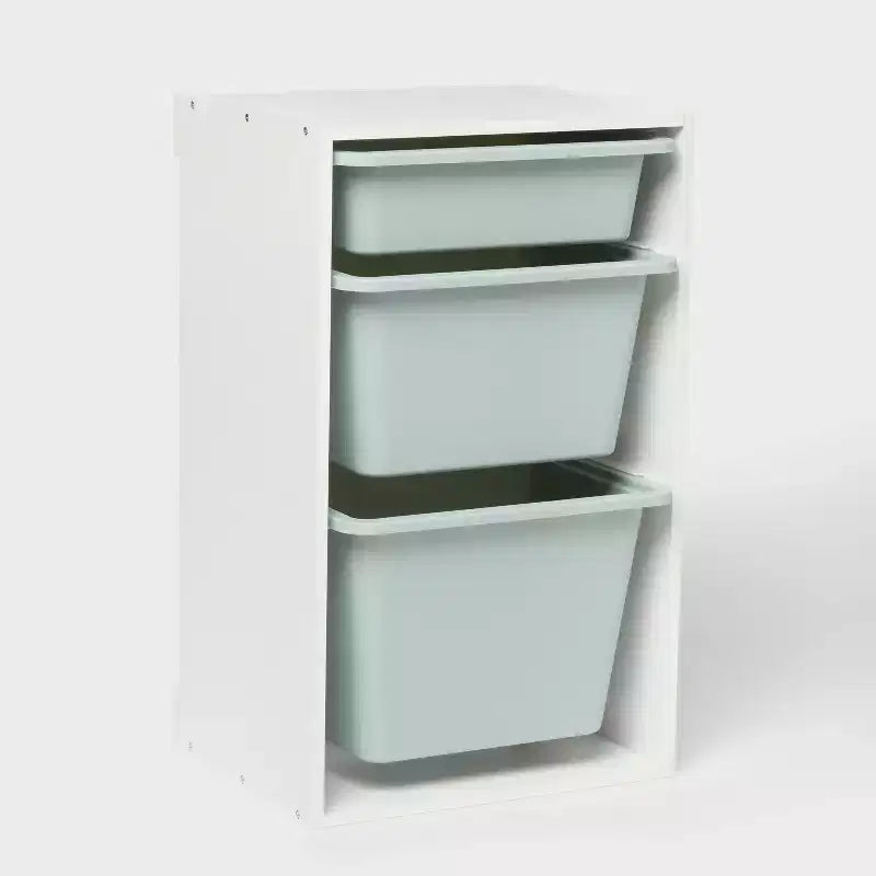 Multi-Bin Kids' Storage Smoke Green - Pillowfort™: Toy Storage Rack, 3 Shelves, 30% Recycled Plastic