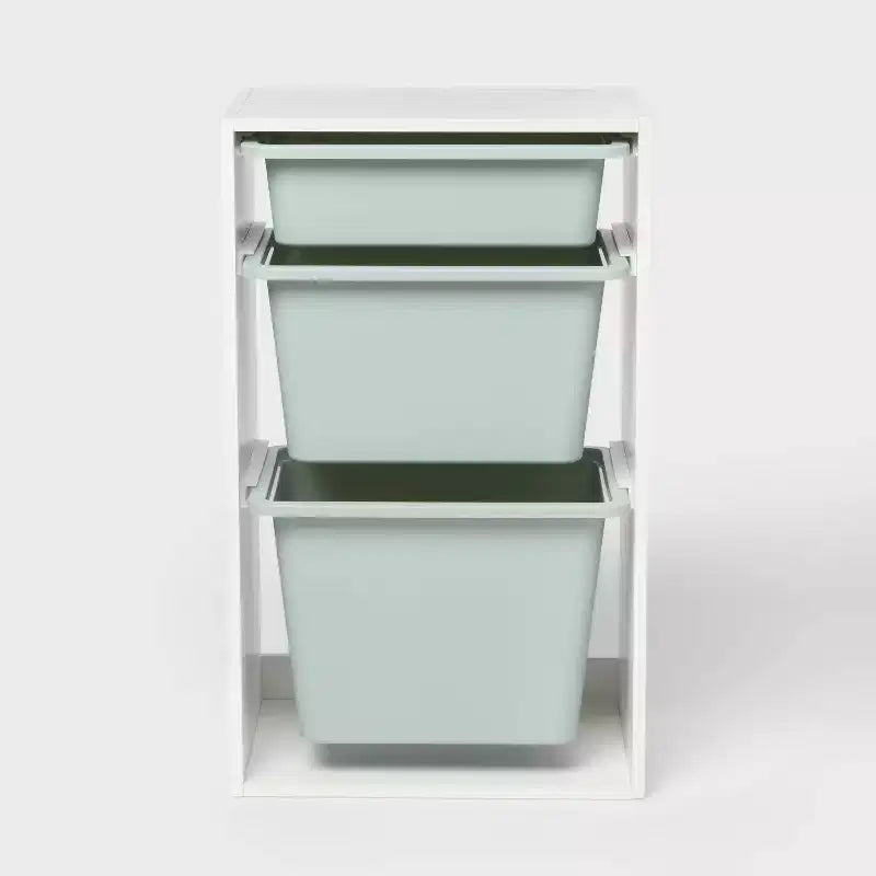 Multi-Bin Kids' Storage Smoke Green - Pillowfort™: Toy Storage Rack, 3 Shelves, 30% Recycled Plastic