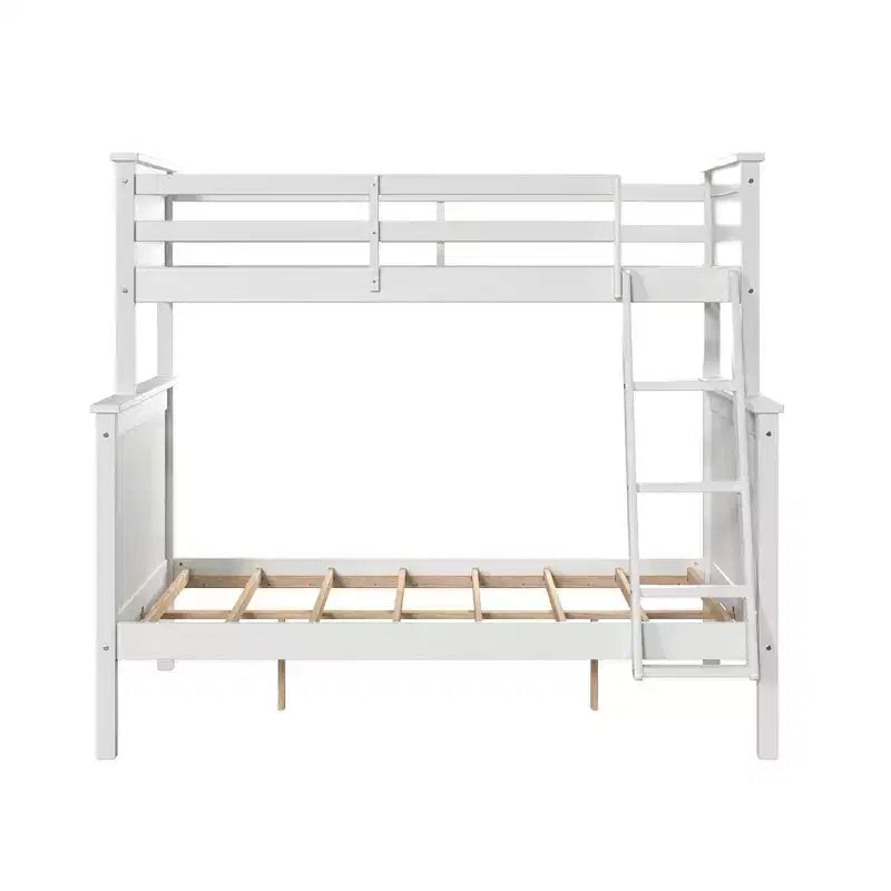 Twin Over Full Deirdra Modern White Solid Wood Built In Ladder Kids' Bunk Bed - Linon: Converts to Two Twin Beds, Guard Rails