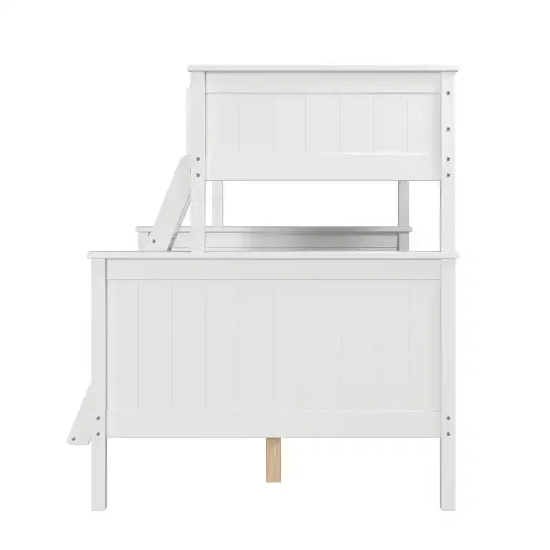 Twin Over Full Deirdra Modern White Solid Wood Built In Ladder Kids' Bunk Bed - Linon: Converts to Two Twin Beds, Guard Rails