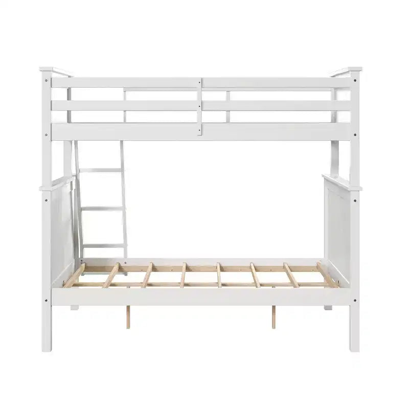 Twin Over Full Deirdra Modern White Solid Wood Built In Ladder Kids' Bunk Bed - Linon: Converts to Two Twin Beds, Guard Rails