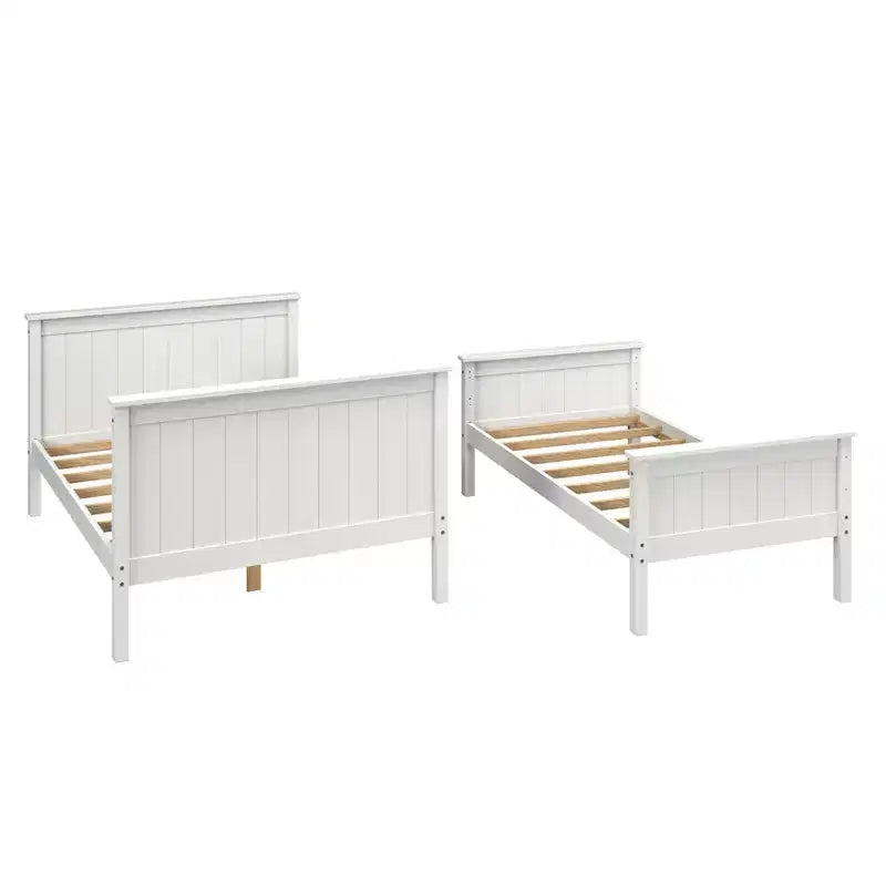 Twin Over Full Deirdra Modern White Solid Wood Built In Ladder Kids' Bunk Bed - Linon: Converts to Two Twin Beds, Guard Rails