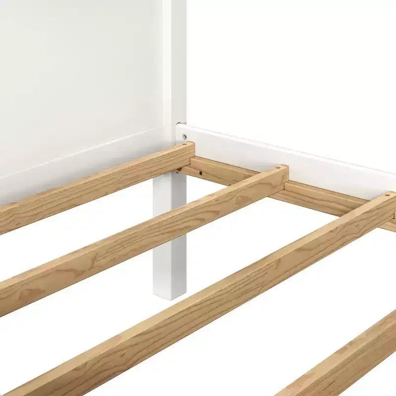 Twin Over Full Deirdra Modern White Solid Wood Built In Ladder Kids' Bunk Bed - Linon: Converts to Two Twin Beds, Guard Rails