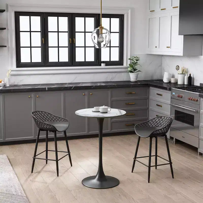 Kurv Counter Dining Table White Faux Marble/Black - Jamesdar