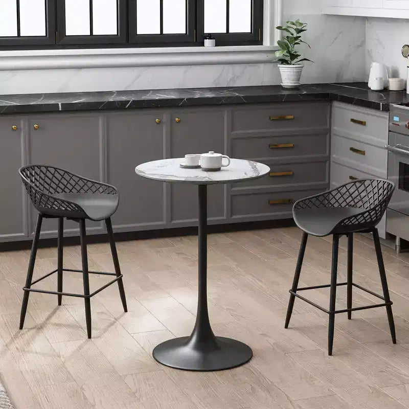 Kurv Counter Dining Table White Faux Marble/Black - Jamesdar