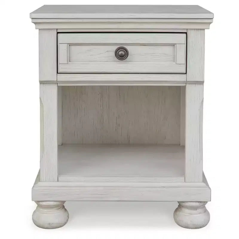 Signature Design by Ashley Robbinsdale 1 Drawer Nightstand White: Vintage Style Bedroom Side Table with Storage & Cable Management