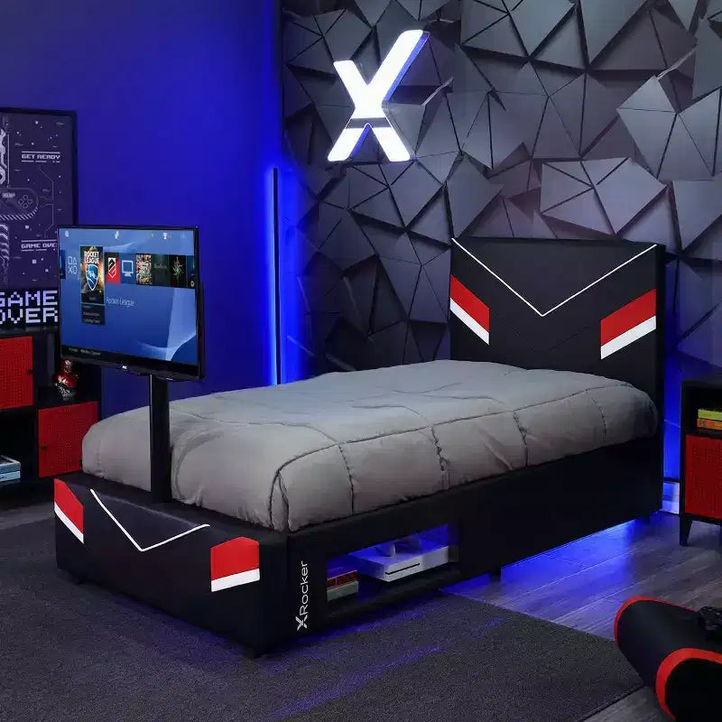 Twin Orion Esports Gaming Bed Frame with TV Mount For TVs up to 32" Black/Red - X Rocker