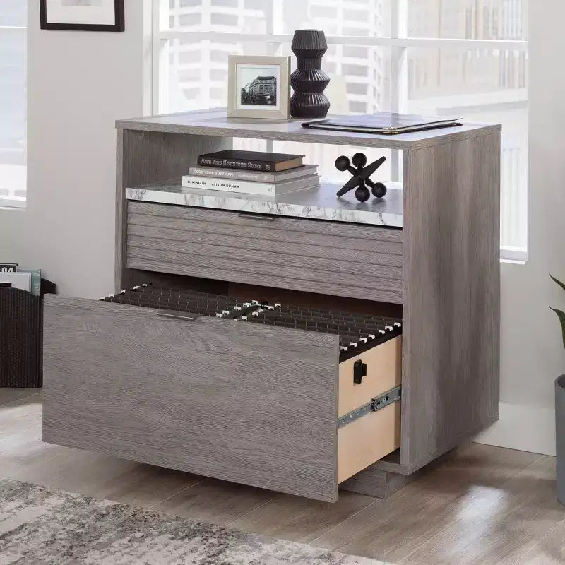 East Rock 2Drawer File Cabinet Ashen Oak - Sauder: MDF Frame, Paper Laminate Surface, CPSIA Certified