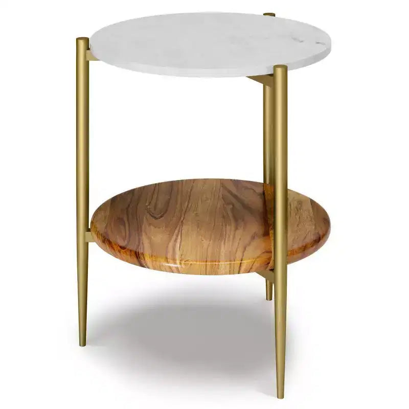 Fleetwood Round Marble and Wood Side Table White/Natural - WyndenHall
