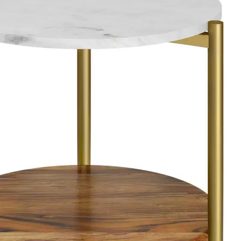 Fleetwood Round Marble and Wood Side Table White/Natural - WyndenHall