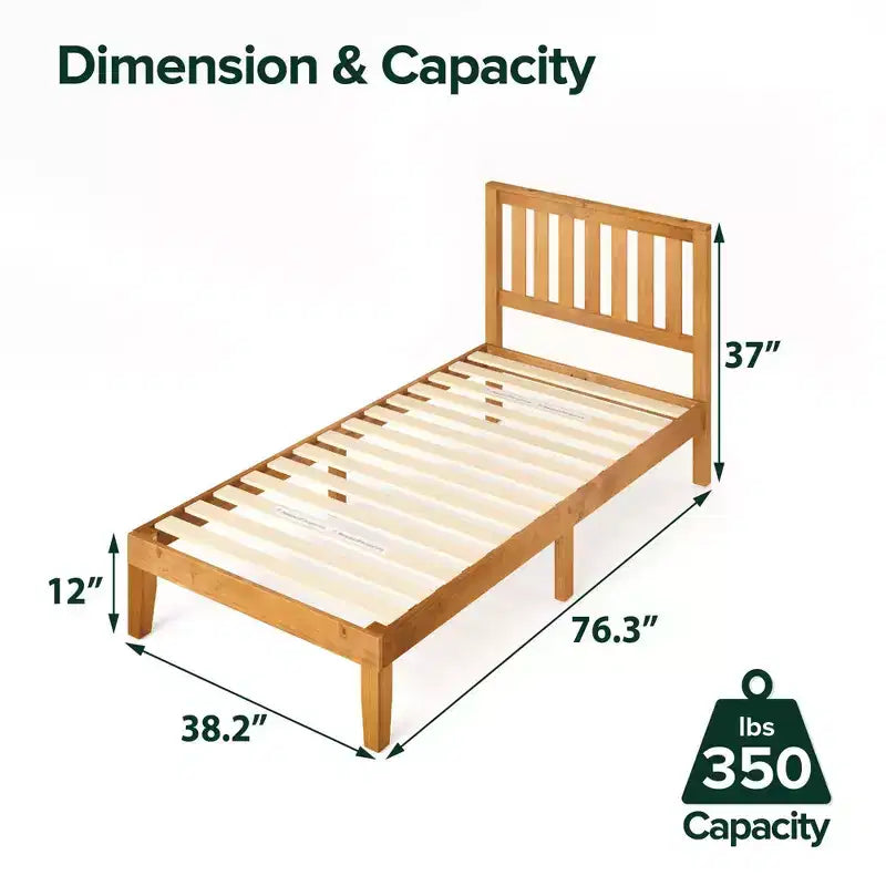 Twin Alexia Standard Wood Platform Bed Frame with Headboard Natural - Zinus