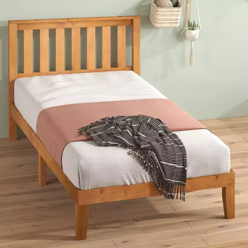Twin Alexia Standard Wood Platform Bed Frame with Headboard Natural - Zinus