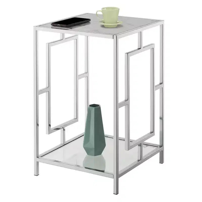 Town Square Chrome End Table with Shelf - Breighton Home