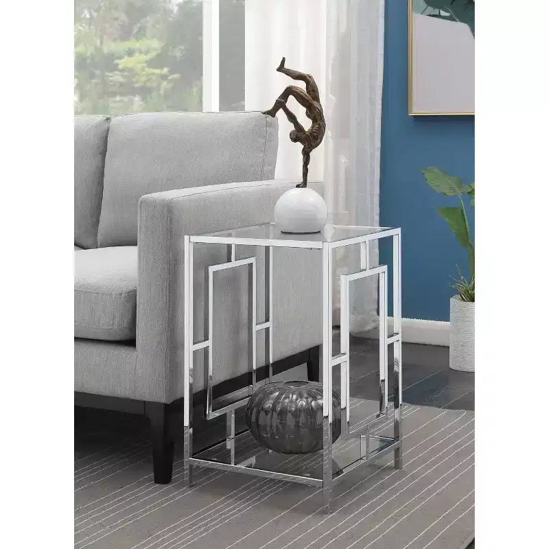 Town Square Chrome End Table with Shelf - Breighton Home