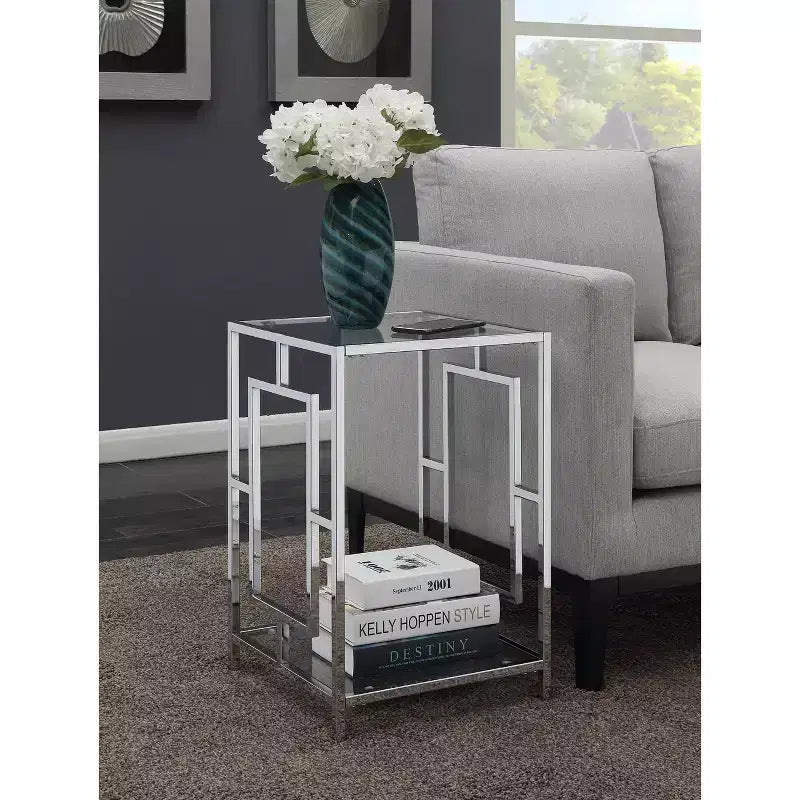 Town Square Chrome End Table with Shelf - Breighton Home