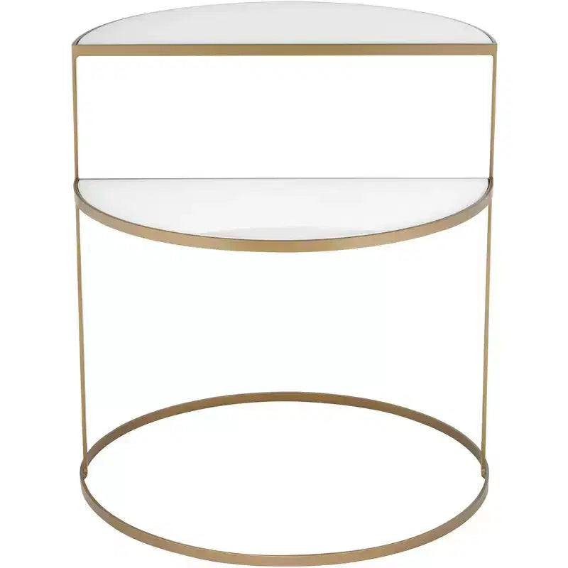 Kensington Hill Danica Modern Metal Accent Side End Table 25 x 22 1/4 Gold 2-Tier Half-Moon White Tempered Glass for Living Room Bedroom Bedside