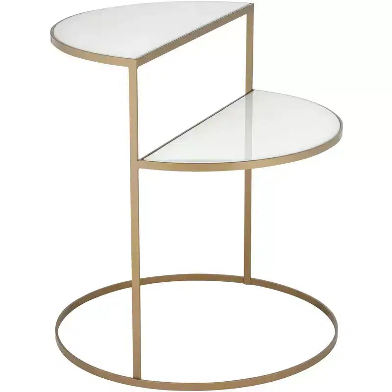 Kensington Hill Danica Modern Metal Accent Side End Table 25 x 22 1/4 Gold 2-Tier Half-Moon White Tempered Glass for Living Room Bedroom Bedside