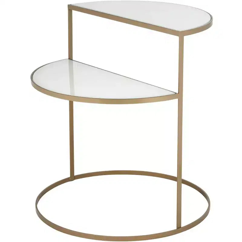 Kensington Hill Danica Modern Metal Accent Side End Table 25 x 22 1/4 Gold 2-Tier Half-Moon White Tempered Glass for Living Room Bedroom Bedside