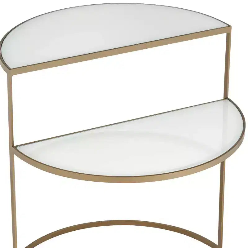 Kensington Hill Danica Modern Metal Accent Side End Table 25 x 22 1/4 Gold 2-Tier Half-Moon White Tempered Glass for Living Room Bedroom Bedside